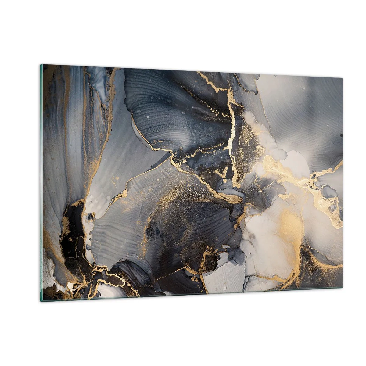 Quadro su vetro - Astrazione scura con effetto marmo e venature dorate - 120x80cm - Vita di pietra - Decorazione murale moderna per soggiorno e camera da letto ARTTOR