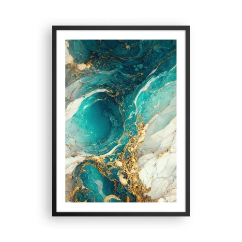 Poster in cornice nera - Astrazione turchese con accenti dorati - 50x70cm - Composizione con vene d'oro - Decorazione murale moderna per soggiorno e camera da letto ARTTOR