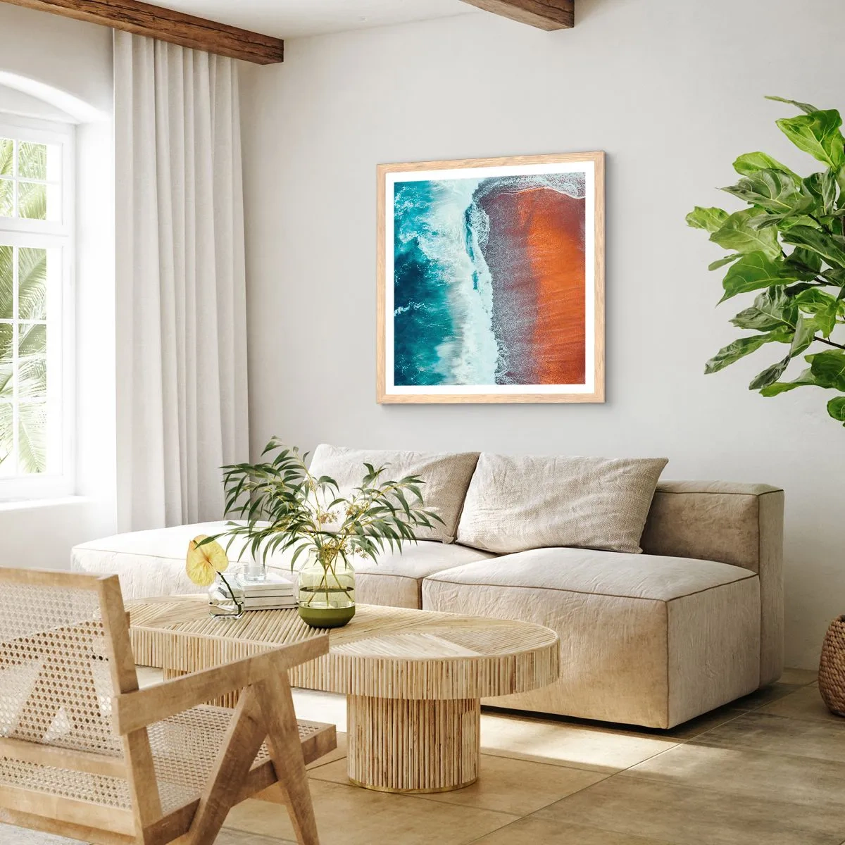 Poster in cornice rovere chiaro - Il tocco dell'oceano - 40x40 cm