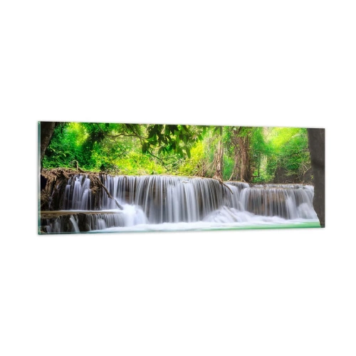 Quadro su vetro - Cascata nel verde - 90x30 cm