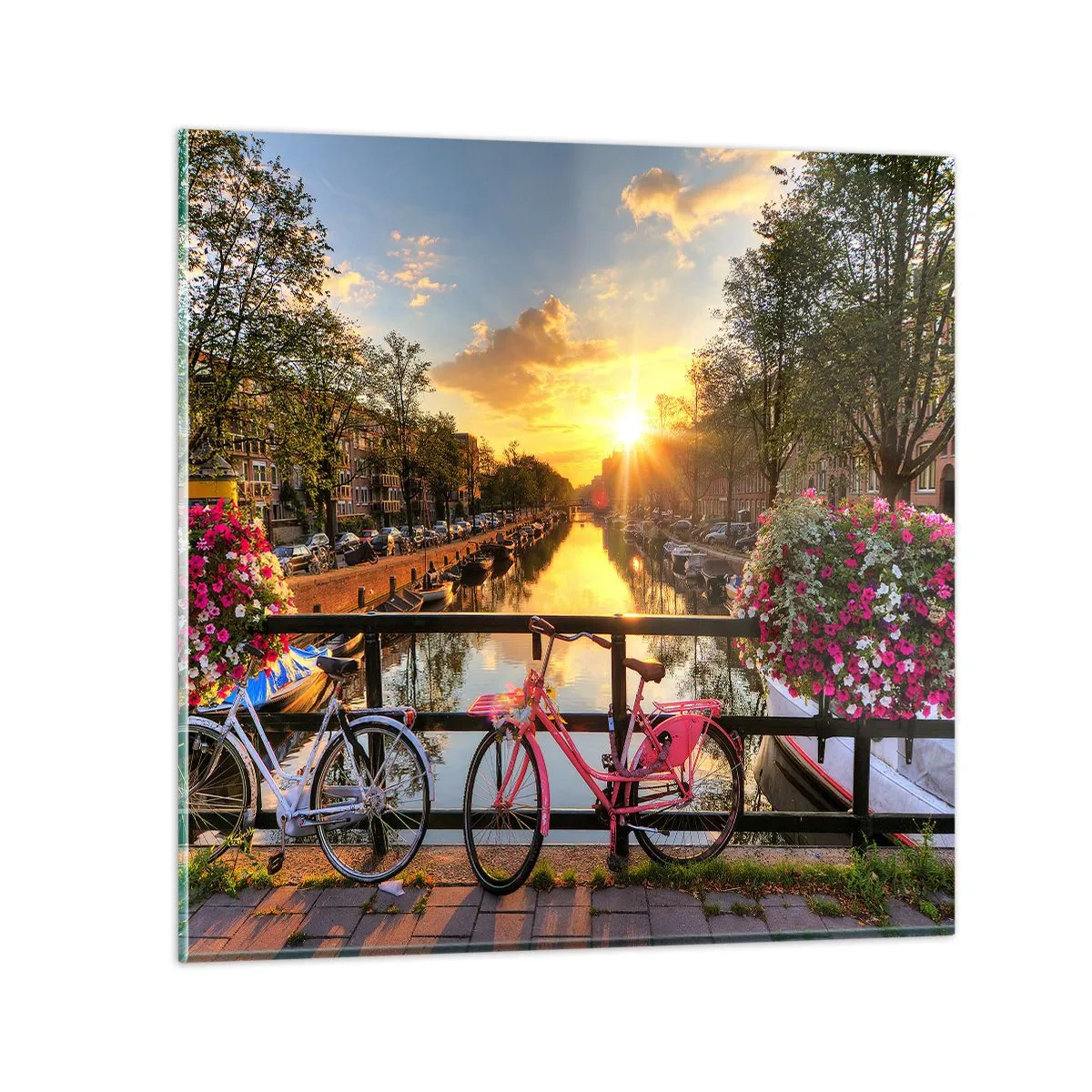 Quadro su vetro - Mattino di primavera ad Amsterdam - 70x70 cm