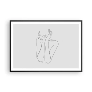 Poster in cornice nera - Disegno minimalista di viso e mani - 100x70cm - Quello che sognano le ragazze - Decorazione murale moderna per soggiorno e camera da letto ARTTOR
