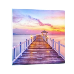 Quadro su vetro - Silenzio della sera in lilla e oro - 40x40 cm