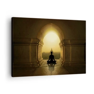 Quadro su tela - Stampe su Tela - Silhouette di una persona in meditazione alla luce del sole al tramonto - 70x50cm - Armonia completa - Decorazione murale moderna per soggiorno e camera da letto ARTTOR