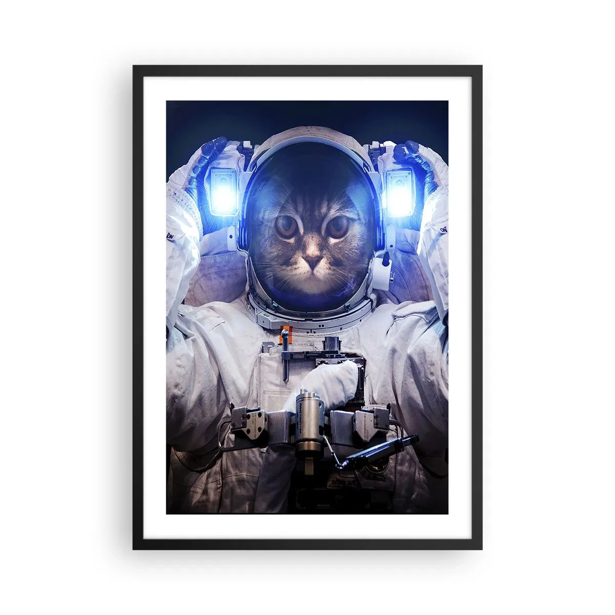 Poster in cornice nera - Gatto astronauta in tuta spaziale completa - 50x70cm - Houston, avete un problema - Decorazione murale moderna per soggiorno e camera da letto ARTTOR