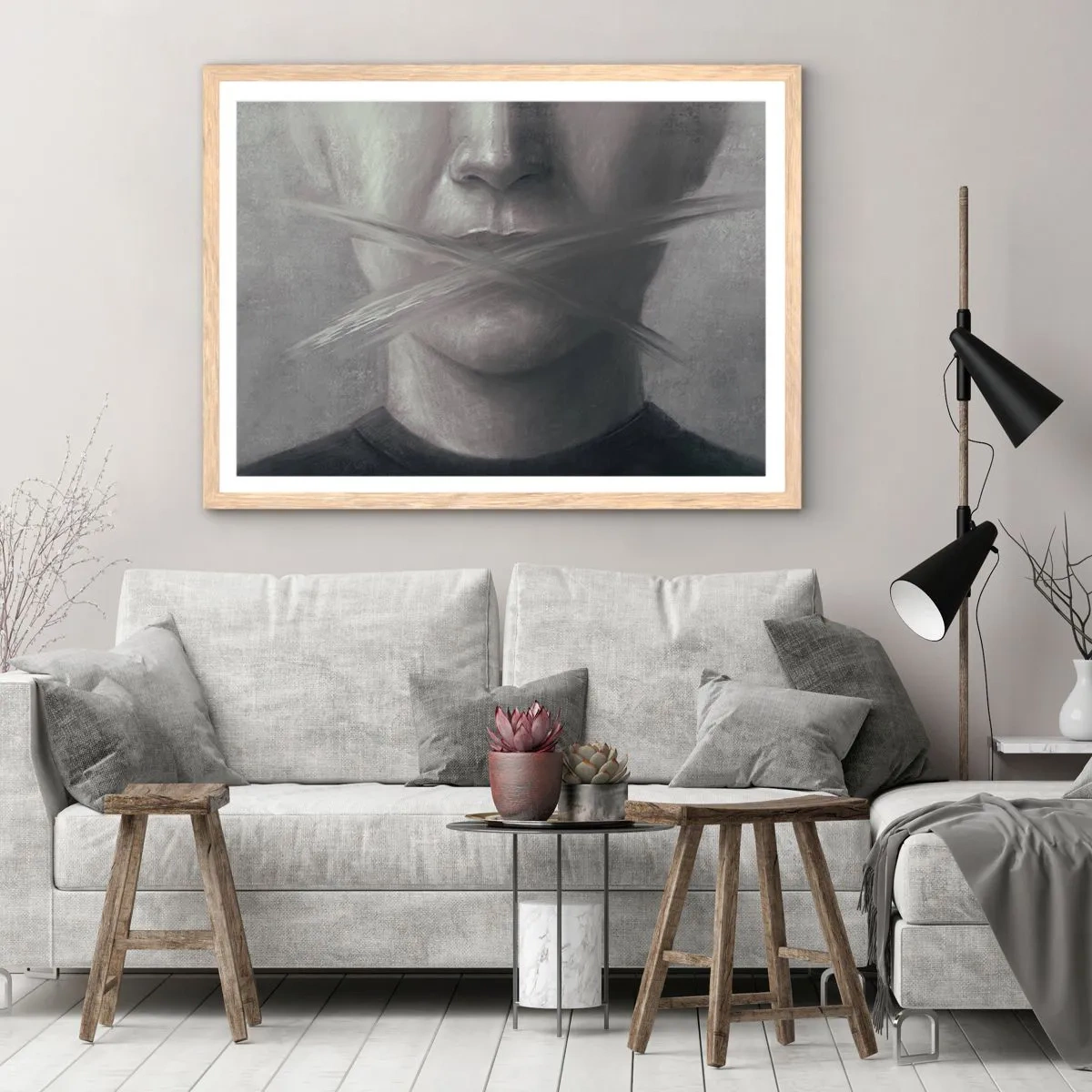 Poster in cornice rovere chiaro - Neanche una parola - 100x70 cm
