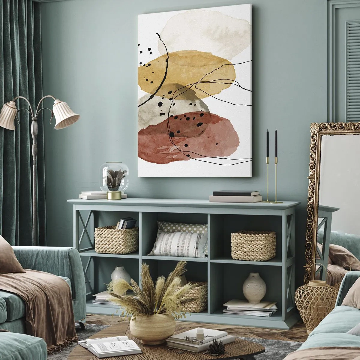 Quadro su tela - Stampe su Tela - Macchie astratte nei toni del beige, giallo e rosso - 50x70cm - Come aria leggera e trasparente - Decorazione murale moderna per soggiorno e camera da letto ARTTOR