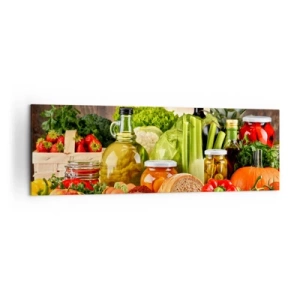 Quadro su tela - Stampe su Tela - Frutta, verdura e prodotti alimentari colorati - 160x50cm - Affumicati, arrostiti, marinati - Decorazione murale moderna per soggiorno e camera da letto ARTTOR