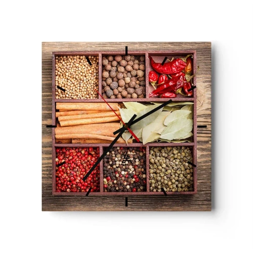 Orologio da parete - Orologio in Vetro - Ordine delle forme, bouquet degli aromi - 40x40 cm