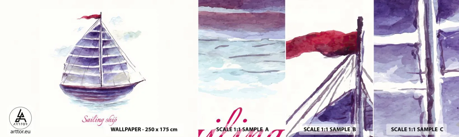 Campione Di Fotomurale Standard Eco - Gonfie vele e mare calmo - Barca a vela, Mare, Mare - 100x30 cm