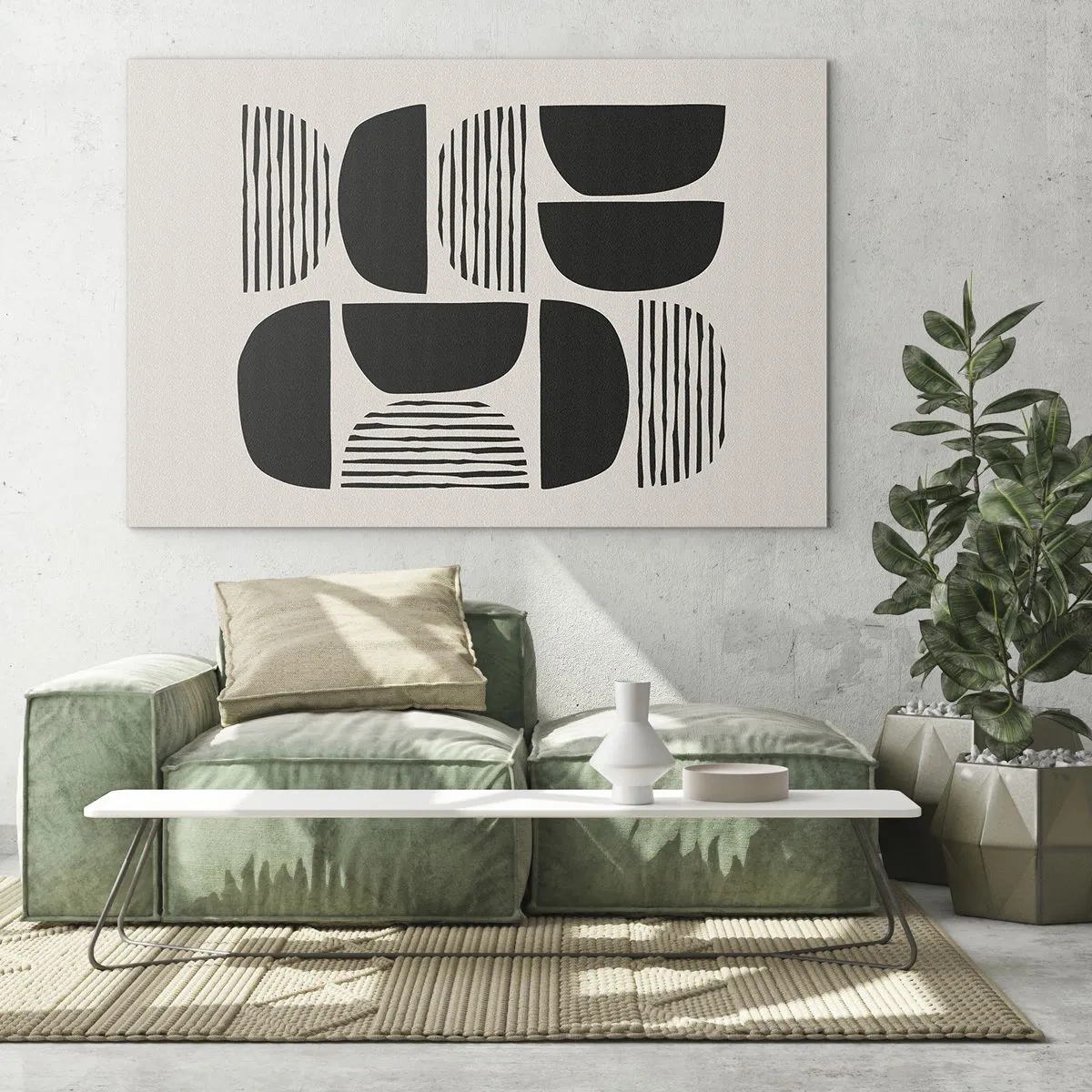 Quadro su vetro - Composizione astratta di forme geometriche con linee - 70x50cm - Sistemi di metà - Decorazione murale moderna per soggiorno e camera da letto ARTTOR