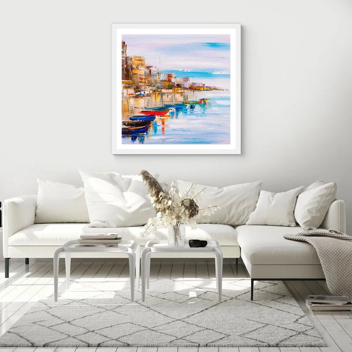 Poster in cornice bianca - Molo cittadino multicolore - 60x60 cm