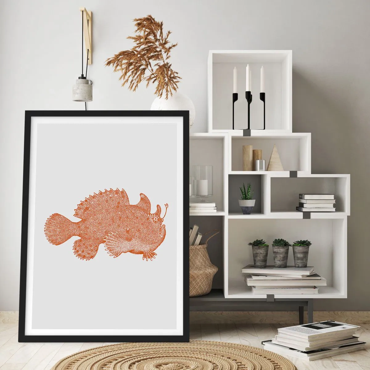 Poster in cornice nera - Illustrazione dettagliata di un pesce di profondità - 50x70cm - È davvero un pesce - Decorazione murale moderna per soggiorno e camera da letto ARTTOR