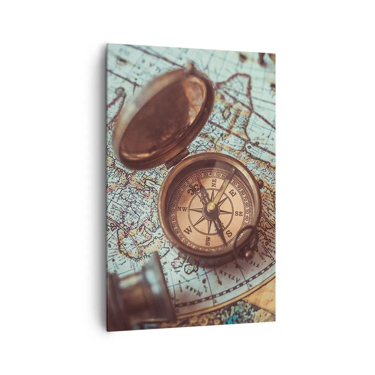 Quadro su tela - Stampe su Tela - Composizione con bussola, chiavi e una vecchia mappa in stile retrò - 80x120cm - Per il cercatore di avventure - Decorazione murale moderna per soggiorno e camera da letto ARTTOR