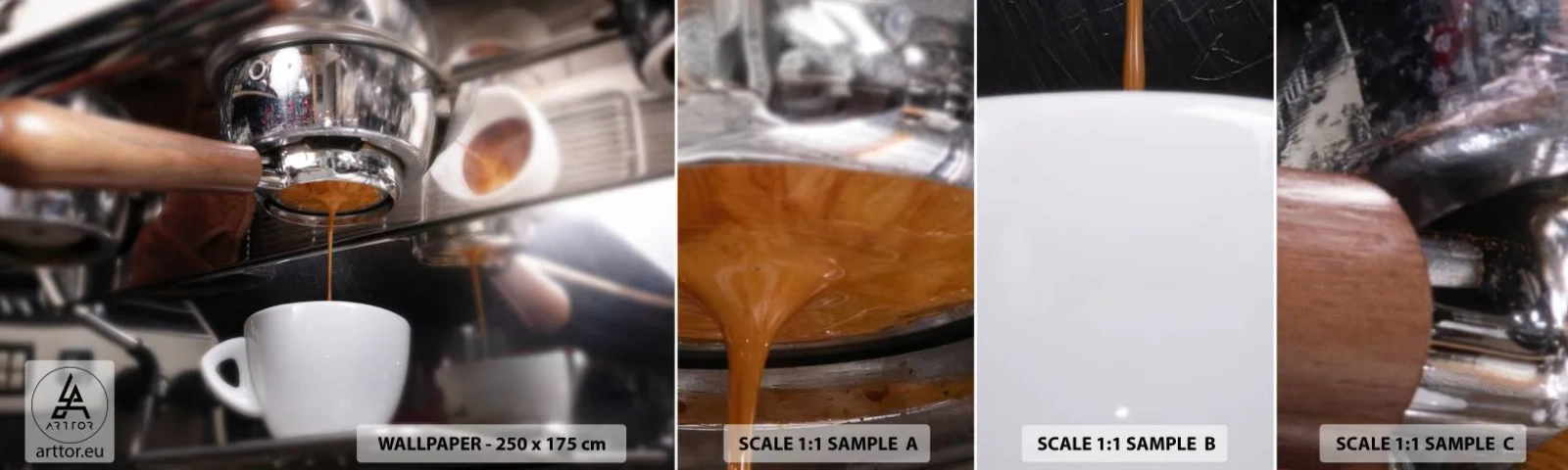 Campione Di Fotomurale Standard Eco - Il miglior momento della giornata - Caffè, Macchina per il caffè, Barista - 100x30 cm