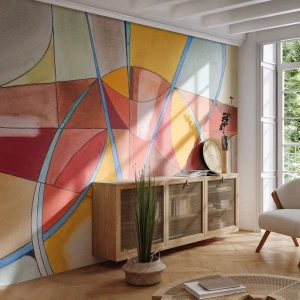 Fotomurali Premium Sand - Astrazione geometrica colorata in acquerello - 100x70cm - Carosello, carosello dei sogni - Decorazione murale moderna per soggiorno e camera da letto ARTTOR