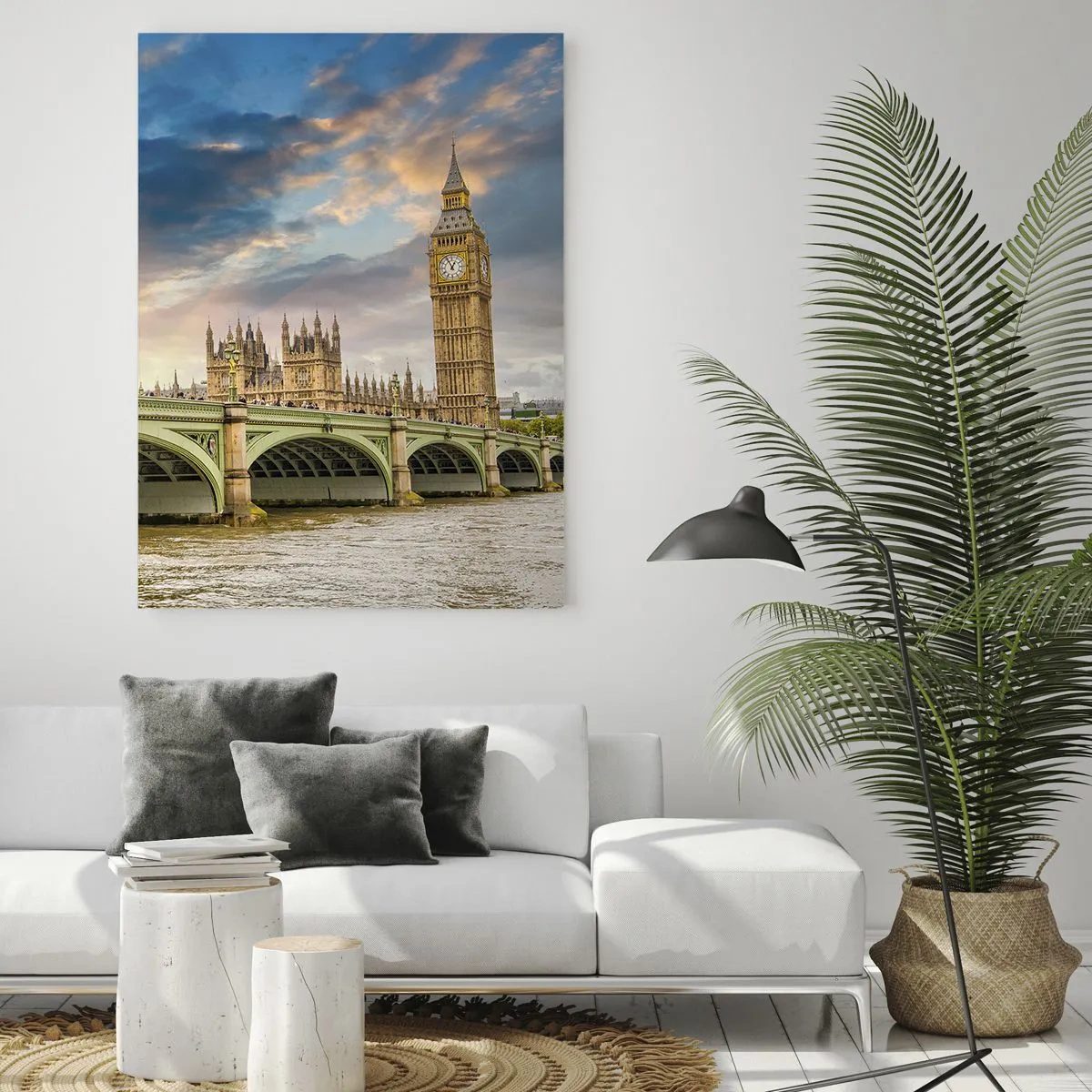 Quadro su vetro - Big Ben e Westminster Bridge al tramonto - 50x70cm - Nell'Impero il tempo si è fermato - Decorazione murale moderna per soggiorno e camera da letto ARTTOR