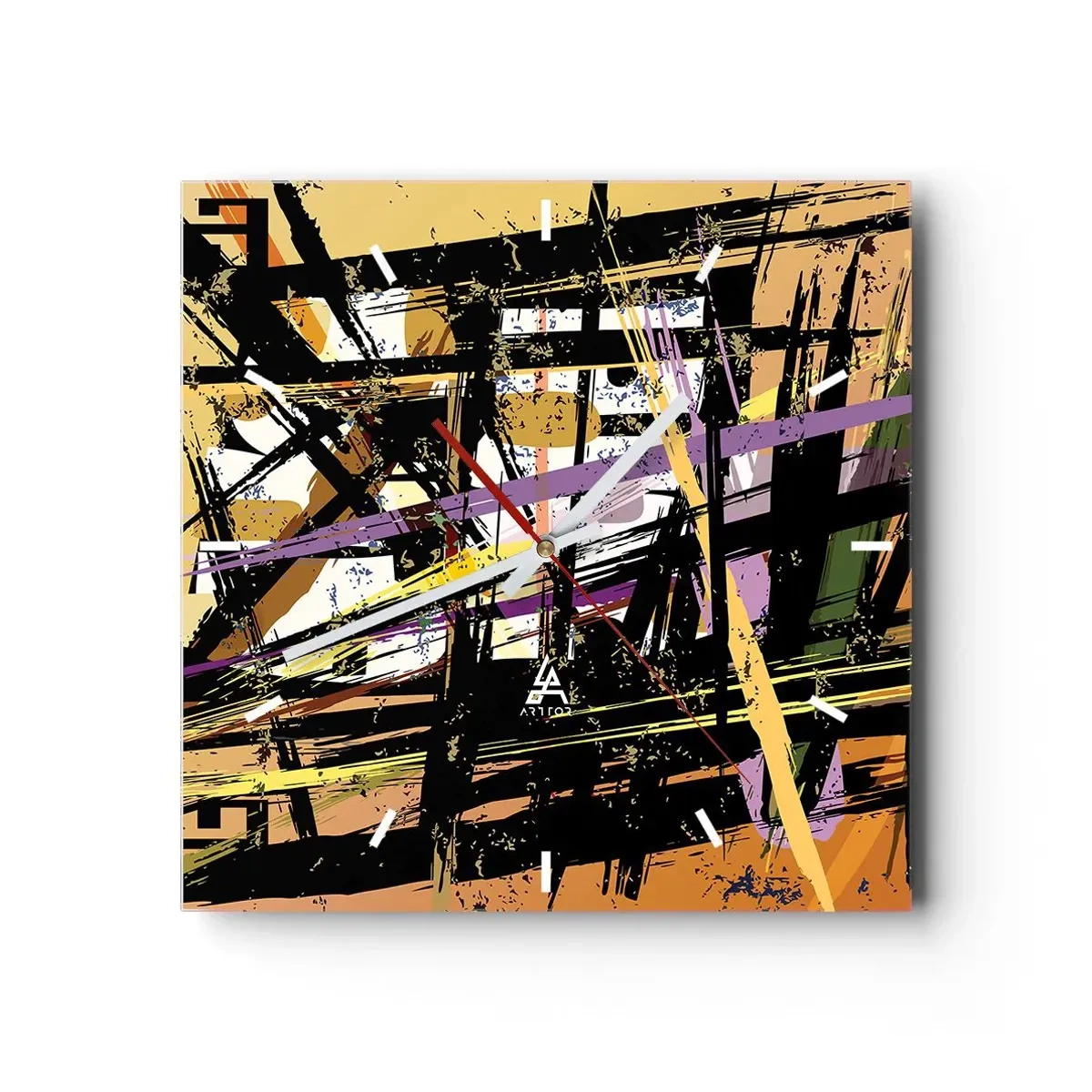 Orologio da parete - Orologio in Vetro - Linee e forme astratte su uno sfondo beige - 30x30cm - Taglio netto - Decorazione murale moderna per soggiorno e camera da letto ARTTOR