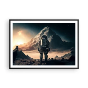 Poster in cornice nera - Astronauta sullo sfondo di maestose montagne - 100x70cm - Nuova sfida - Decorazione murale moderna per soggiorno e camera da letto ARTTOR