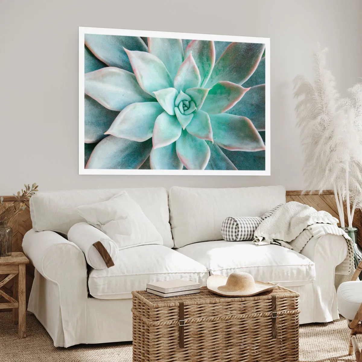Poster - Primo piano di una succulenta verde - 100x70cm - Il cuore del deserto - Decorazione murale moderna per soggiorno e camera da letto ARTTOR