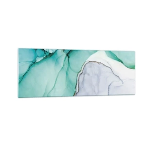 Quadro su vetro - Motivo astratto nei toni del turchese e del bianco - 140x50cm - Studio in turchese - Decorazione murale moderna per soggiorno e camera da letto ARTTOR