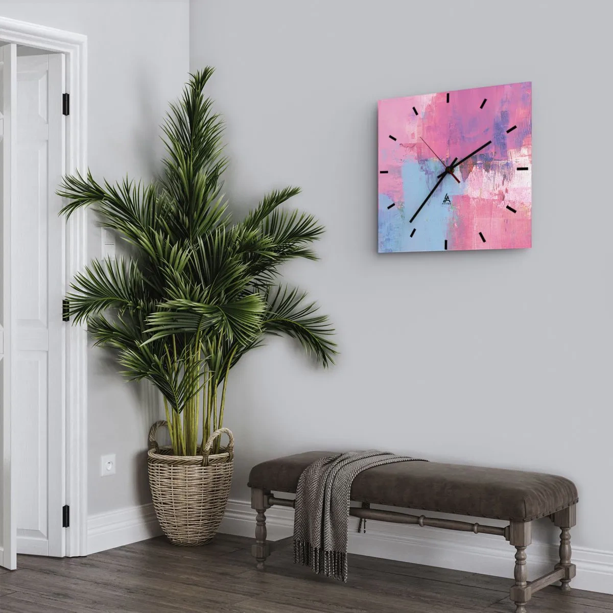 Orologio da parete - Orologio in Vetro - Composizione astratta in rosa e blu - 30x30cm - Rosa, blu e un pizzico di luce - Decorazione murale moderna per soggiorno e camera da letto ARTTOR