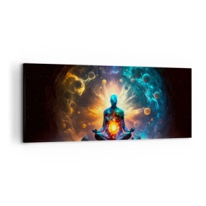 Quadro su tela - Stampe su Tela - Una figura in meditazione circondata da un'aura cosmica - 120x50cm - Pace cosmica - Decorazione murale moderna per soggiorno e camera da letto ARTTOR