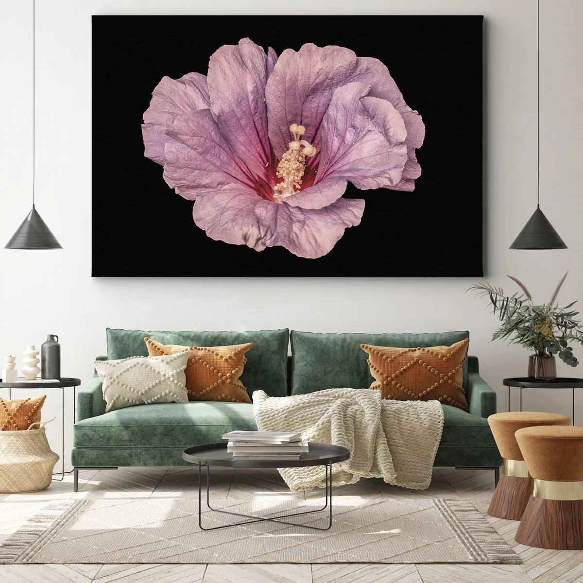 Quadro su tela - Stampe su Tela - Fiore rosa su sfondo nero - 100x70cm - Dritto al cuore - Decorazione murale moderna per soggiorno e camera da letto ARTTOR