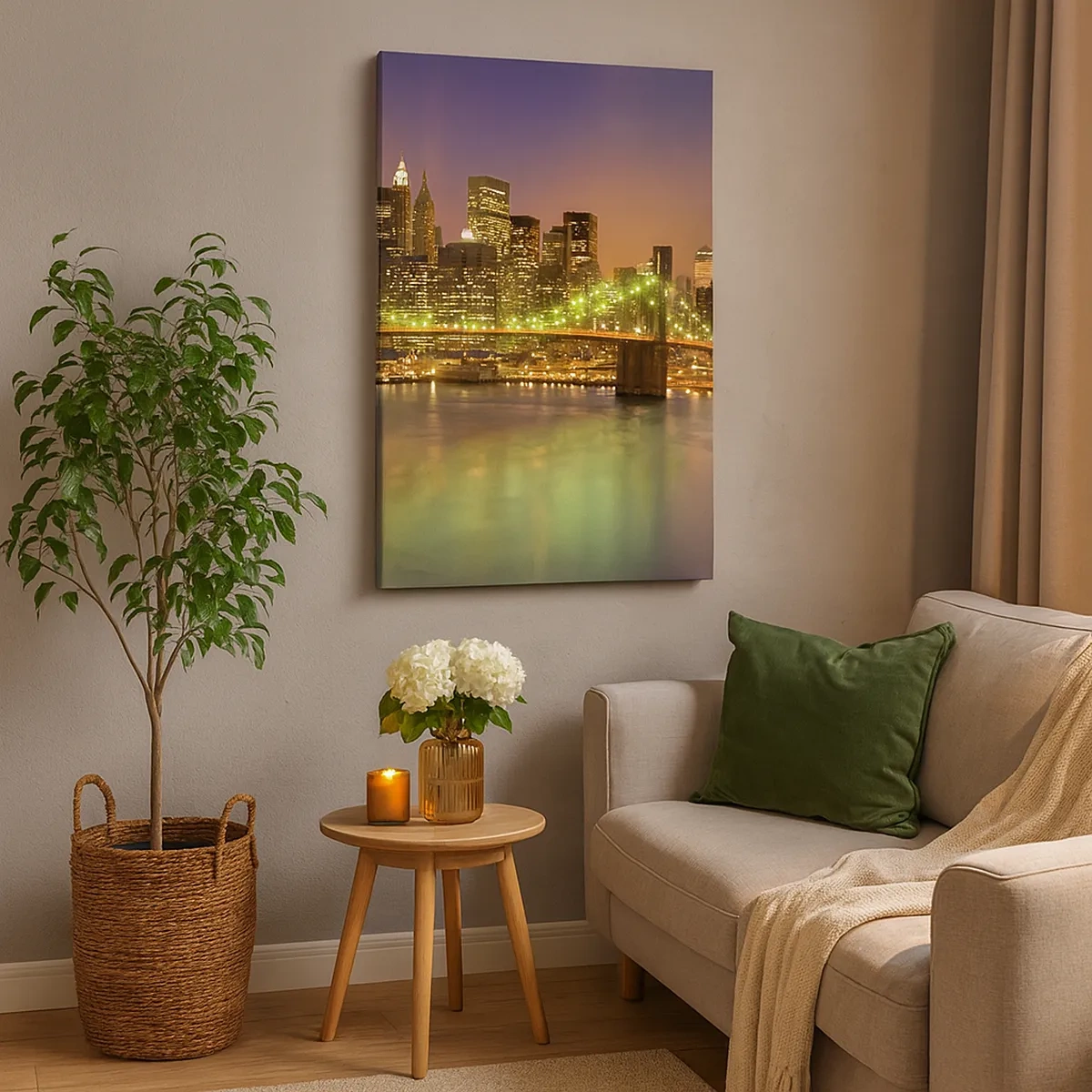 Quadro su tela - Stampe su Tela - Ponte illuminato in una città moderna di notte - 50x70cm - Qui la luce non si spegne mai - Decorazione murale moderna per soggiorno e camera da letto ARTTOR