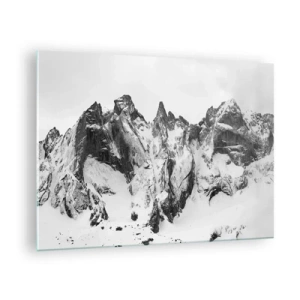Quadro su vetro - Cime innevate bianche e nere - 70x50cm - Cresta minacciosa di granito - Decorazione murale moderna per soggiorno e camera da letto ARTTOR