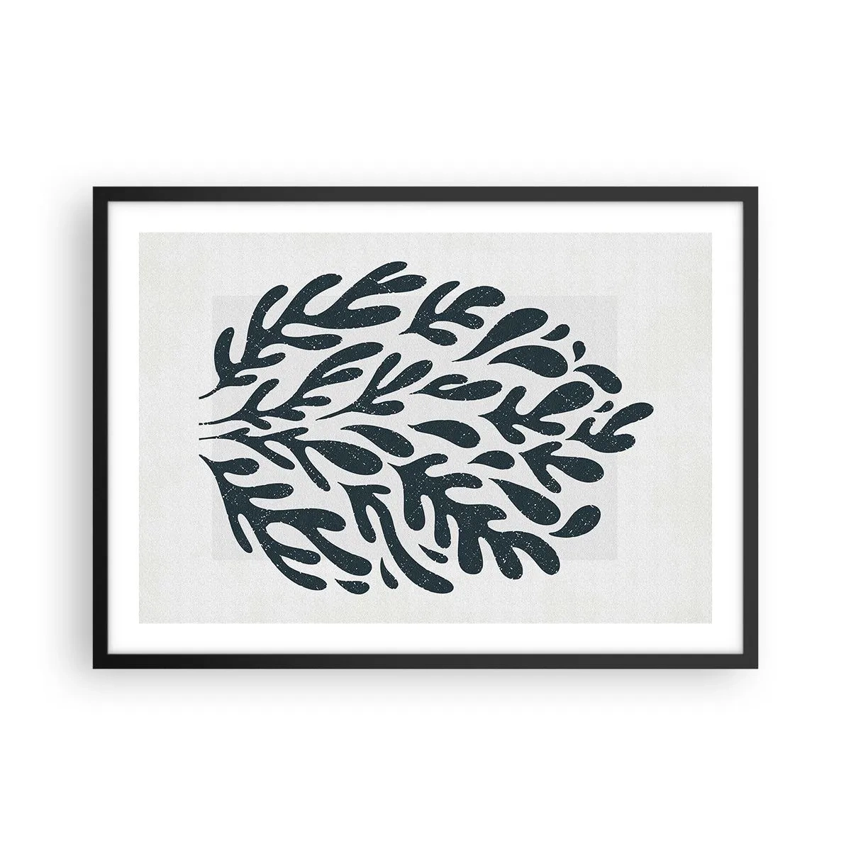 Poster in cornice nera - Motivo a foglia astratta scura su sfondo chiaro - 70x50cm - Le forme della natura - Decorazione murale moderna per soggiorno e camera da letto ARTTOR