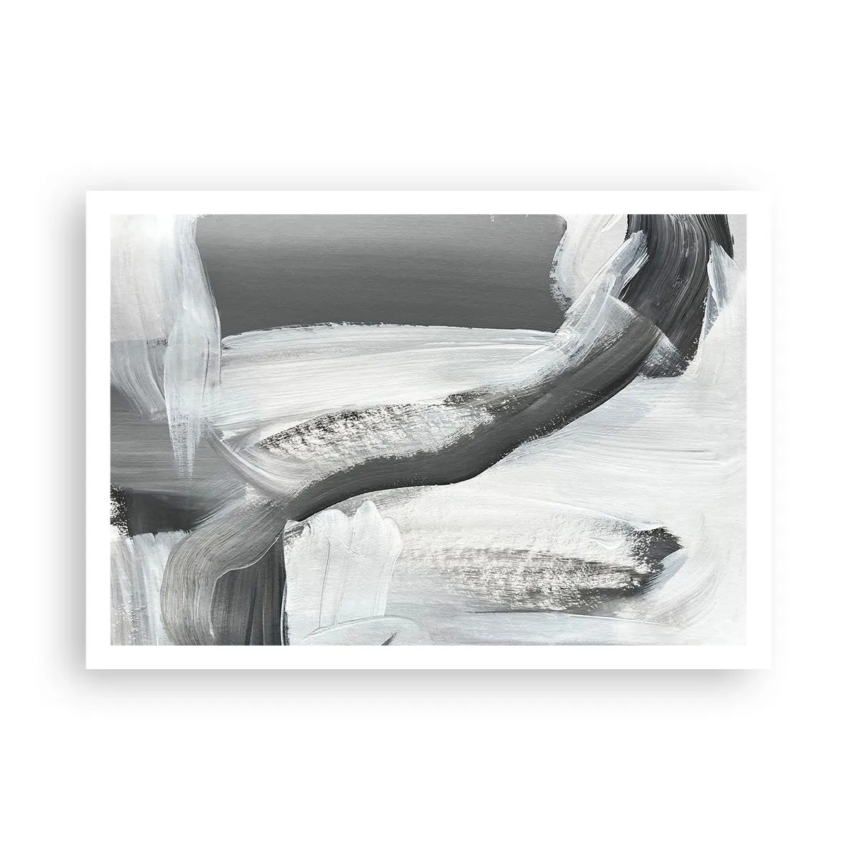 Poster - Astrazione grigia e bianca con linee dinamiche - 100x70cm - Movimento deciso - Decorazione murale moderna per soggiorno e camera da letto ARTTOR