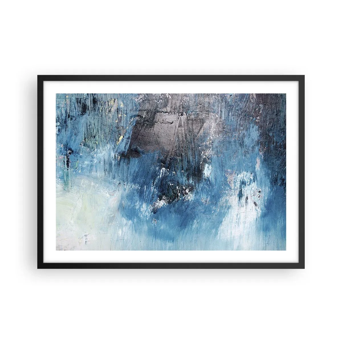 Poster in cornice nera - Pennellate astratte in tonalità di blu - 70x50cm - Rapsodia blu - Decorazione murale moderna per soggiorno e camera da letto ARTTOR