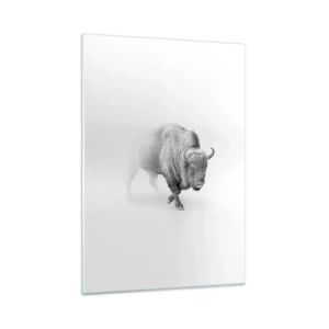 Quadro su vetro - Illustrazione in bianco e nero di un maestoso bisonte - 50x70cm - Il re della prateria - Decorazione murale moderna per soggiorno e camera da letto ARTTOR