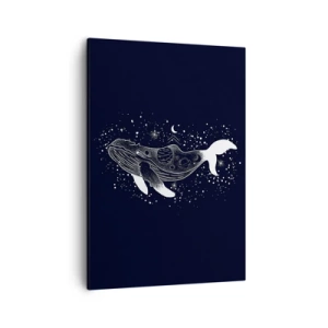 Quadro su tela - Stampe su Tela - Illustrazione grafica di una balena in stile spaziale. - 50x70cm - Nell'oceano dell'universo - Decorazione murale moderna per soggiorno e camera da letto ARTTOR