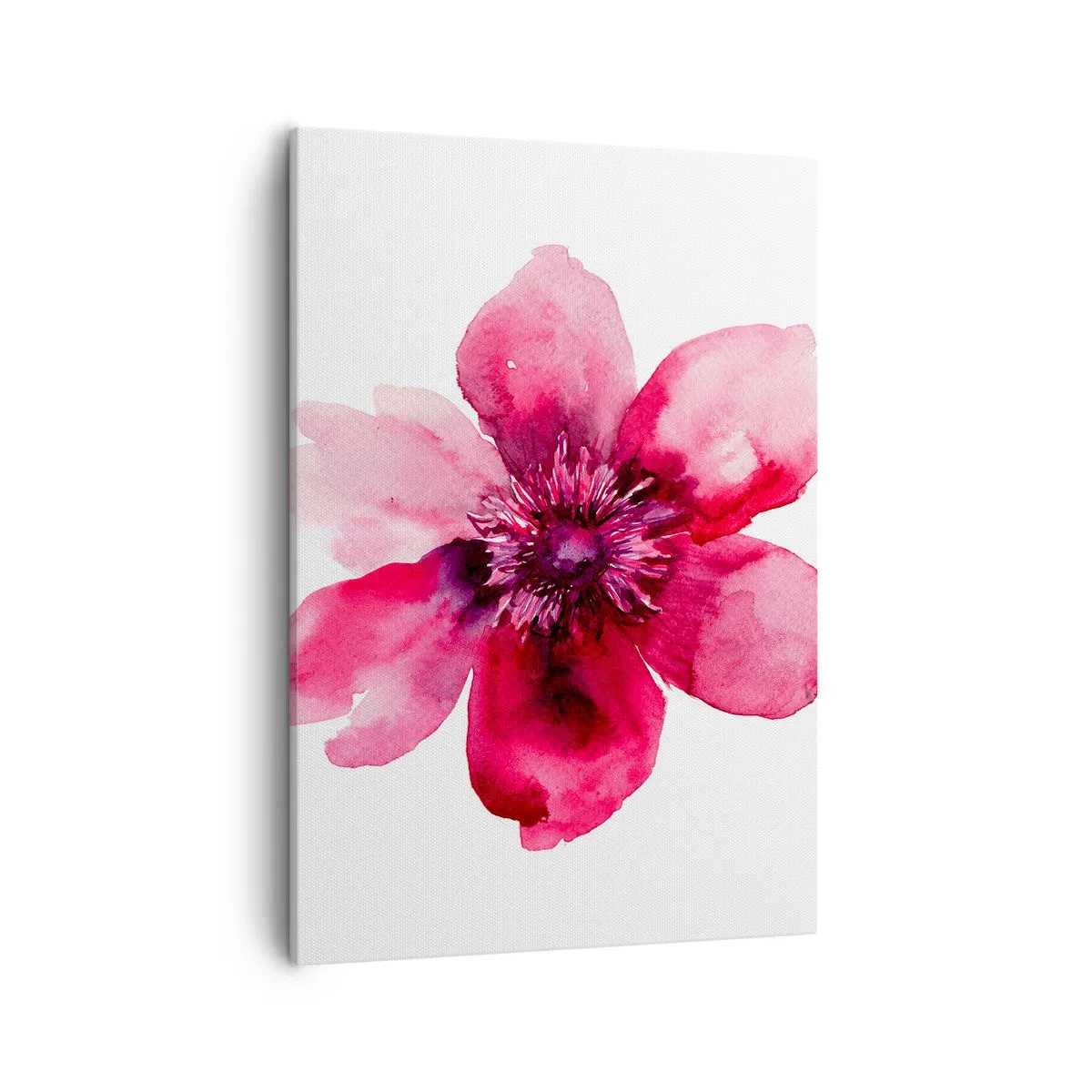 Quadro su tela - Stampe su Tela - Fiore rosa in stile acquerello su sfondo bianco - 50x70cm - Bacio profumato al carminio - Decorazione murale moderna per soggiorno e camera da letto ARTTOR