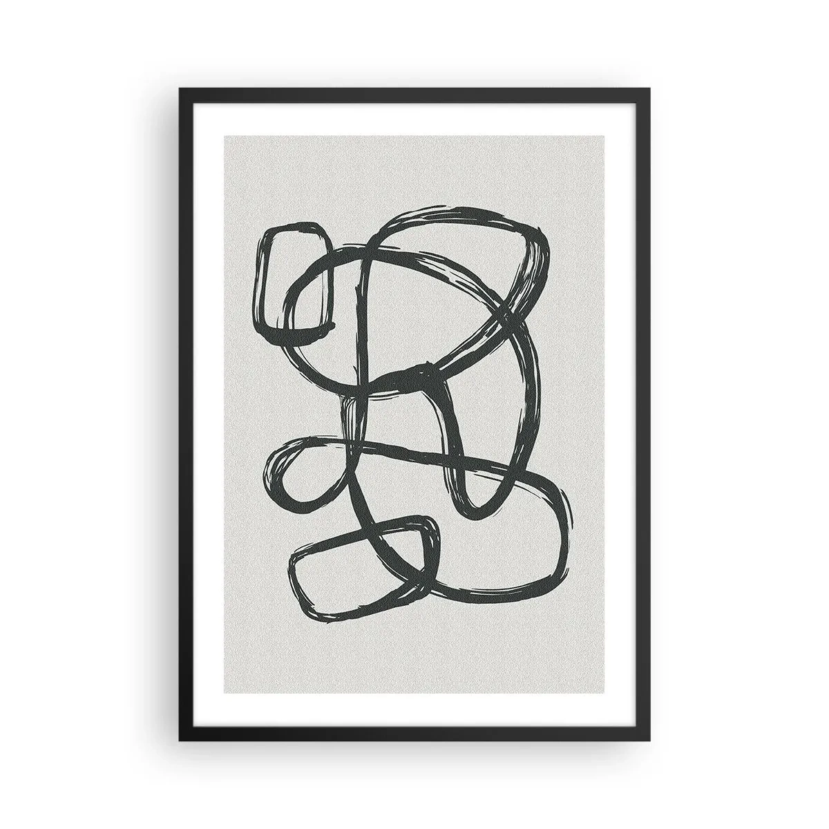 Poster in cornice nera - Linea nera astratta su sfondo chiaro - 50x70cm - Astrazione aggrovigliata - Decorazione murale moderna per soggiorno e camera da letto ARTTOR