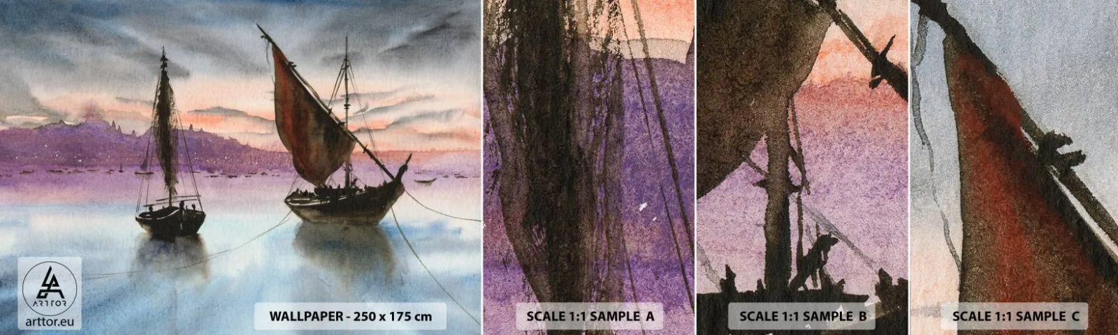 Campione Di Fotomurale Standard Eco - La sera nel porto - Barche a vela, Mare, Paesaggio - 100x30 cm