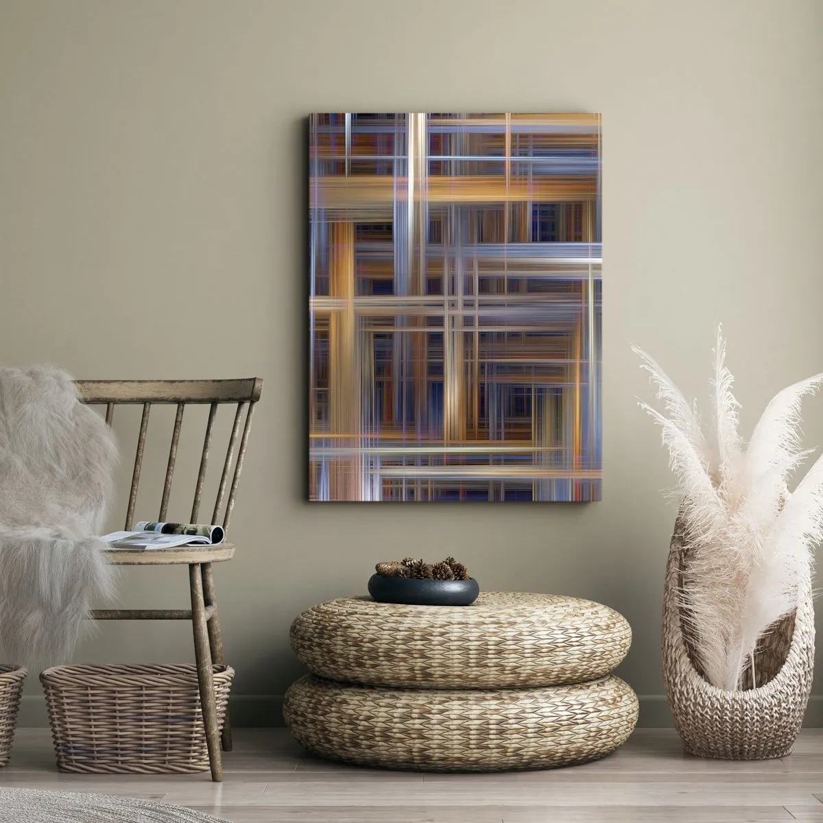 Quadro su tela - Stampe su Tela - Motivi geometrici astratti in colori pastello - 70x100cm - Tessute con la luce - Decorazione murale moderna per soggiorno e camera da letto ARTTOR