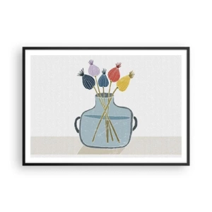 Poster in cornice nera - Fiori secchi colorati in un vaso su uno sfondo bianco - 100x70cm - Il silenzio dei papaveri - Decorazione murale moderna per soggiorno e camera da letto ARTTOR