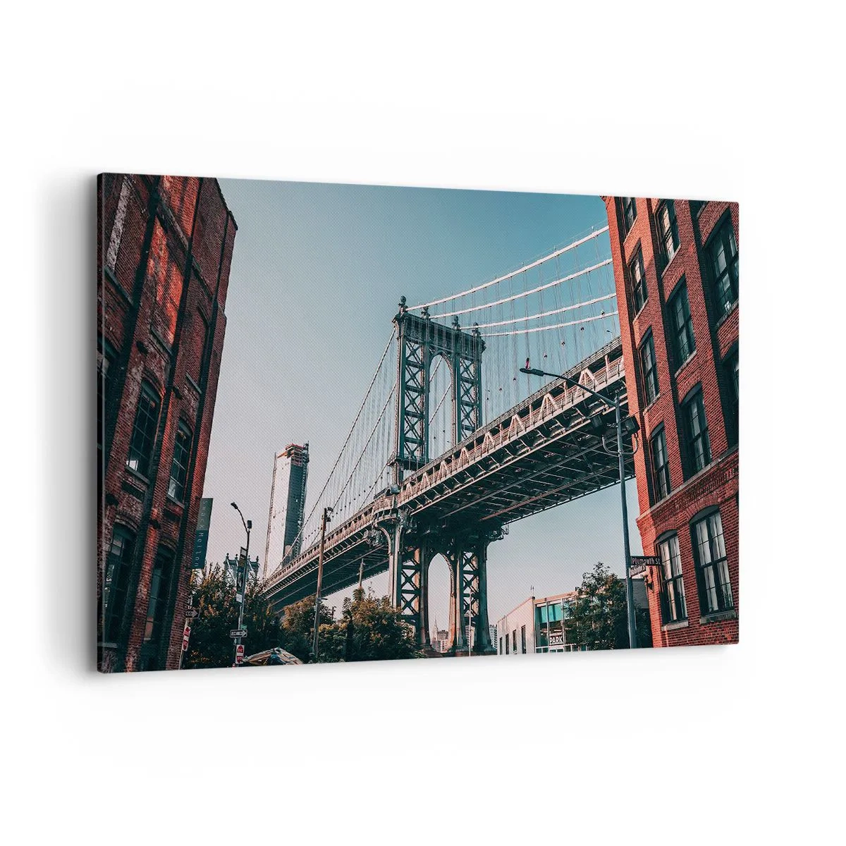 Quadro su tela - Stampe su Tela - Un ponte tra edifici in un paesaggio urbano - 100x70cm - Sopra le onde della città - Decorazione murale moderna per soggiorno e camera da letto ARTTOR