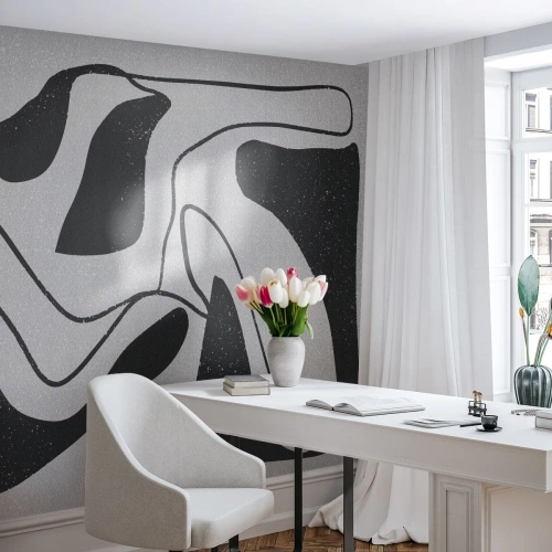Fotomurali Standard Eco - Astrazione in bianco e nero con linee organiche - 100x70cm - Gioco astratto nel labirinto - Decorazione murale moderna per soggiorno e camera da letto ARTTOR