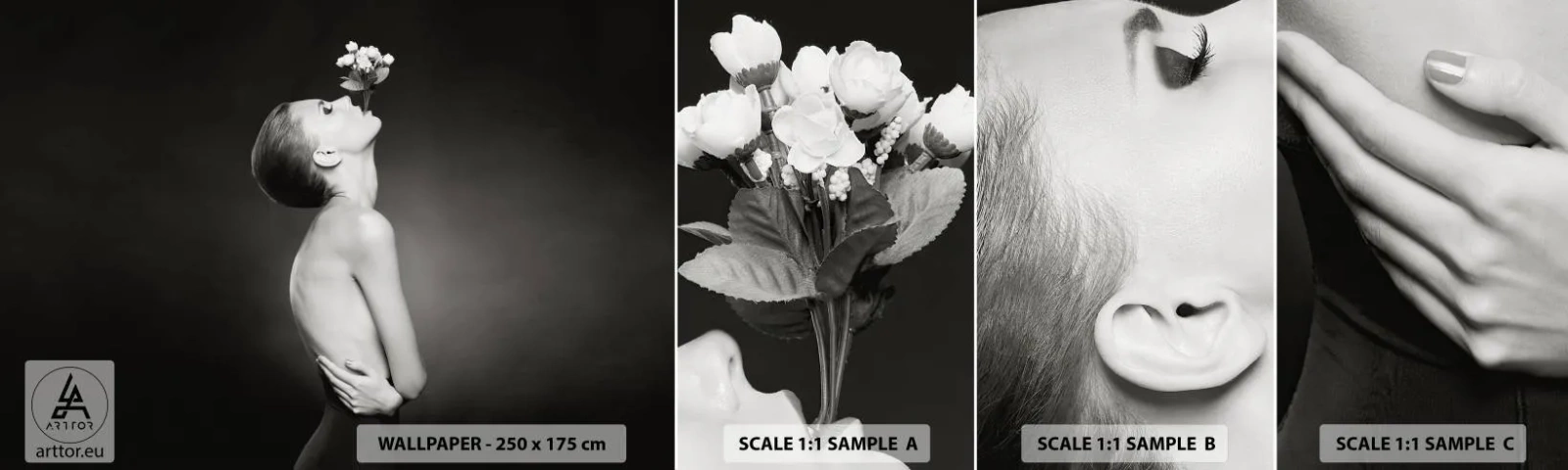 Campione Di Fotomurale Standard Eco - Eleganza eccentrica - Corpo, Fiori, Modello - 100x30 cm