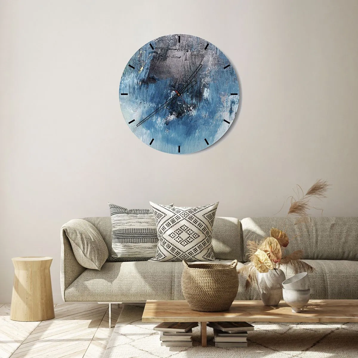 Orologio da parete - Orologio in Vetro - Texture astratta nei toni del blu - 30x30cm - Rapsodia blu - Decorazione murale moderna per soggiorno, cucina e camera da letto ARTTOR