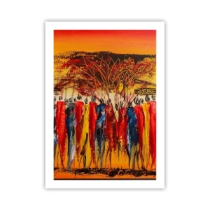 Poster - Scena africana astratta con colori vivaci - 50x70cm - Al suono dei tam tam - Decorazione murale moderna per soggiorno e camera da letto ARTTOR