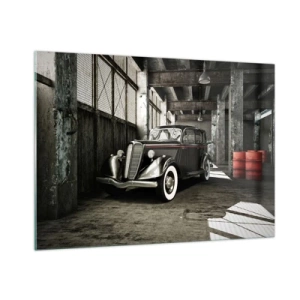 Quadro su vetro - Un'auto d'epoca in un garage elegante - 100x70cm - L'eleganza eterna degli anni '30 - Decorazione murale moderna per soggiorno e camera da letto ARTTOR