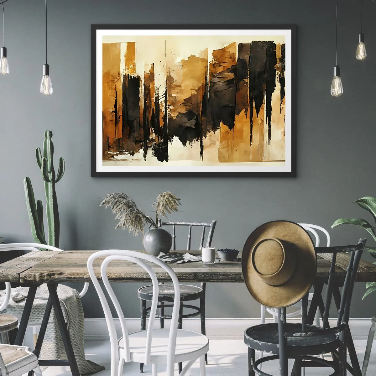 Poster in cornice nera - Armonia di nero e oro - 91x61 cm