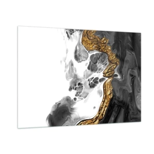 Quadro su vetro - Composizione astratta di nero, bianco e oro - 100x70cm - Composizione organica - Decorazione murale moderna per soggiorno e camera da letto ARTTOR
