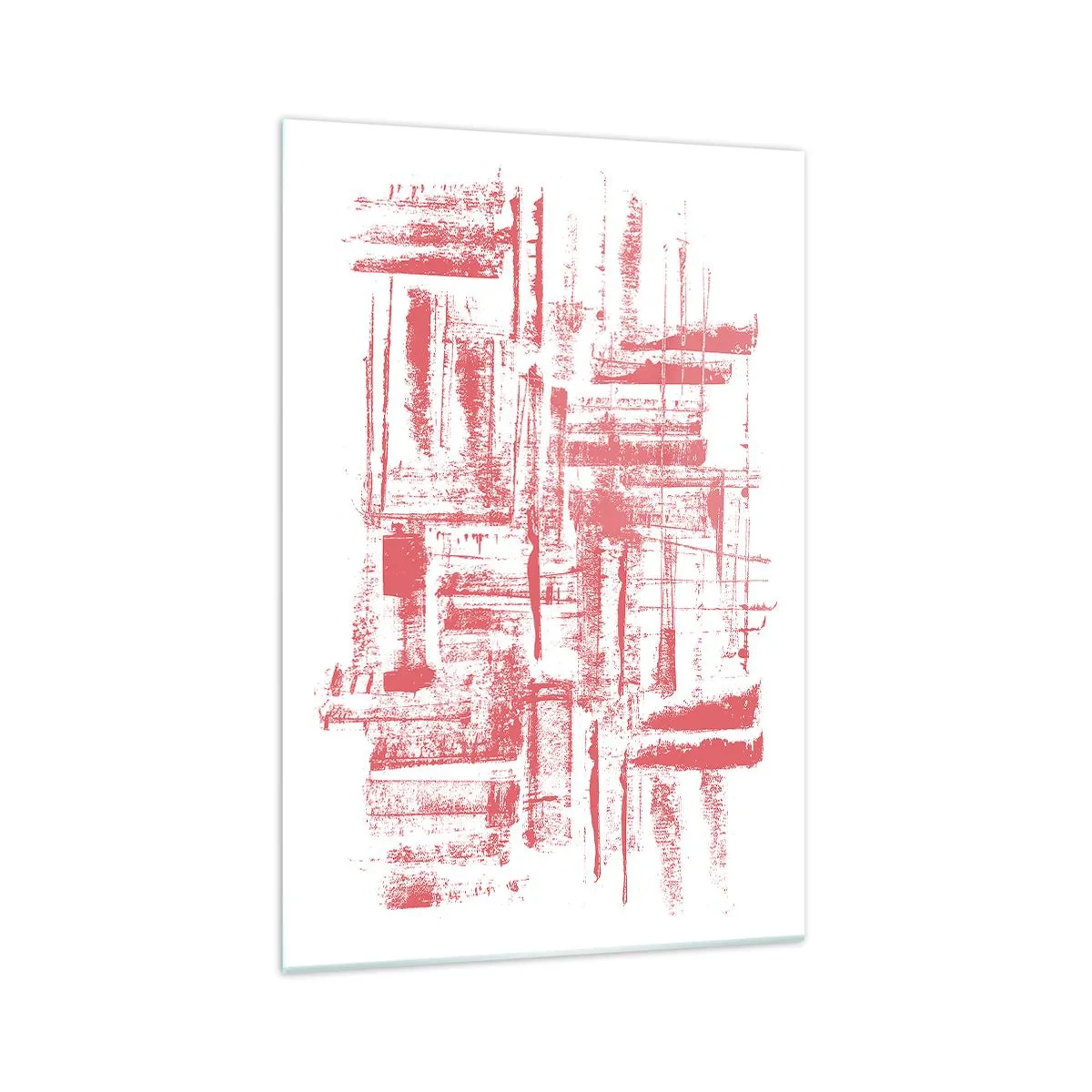 Quadro su vetro - Texture astratte rosa su sfondo bianco - 70x100cm - Città rossa - Decorazione murale moderna per soggiorno e camera da letto ARTTOR