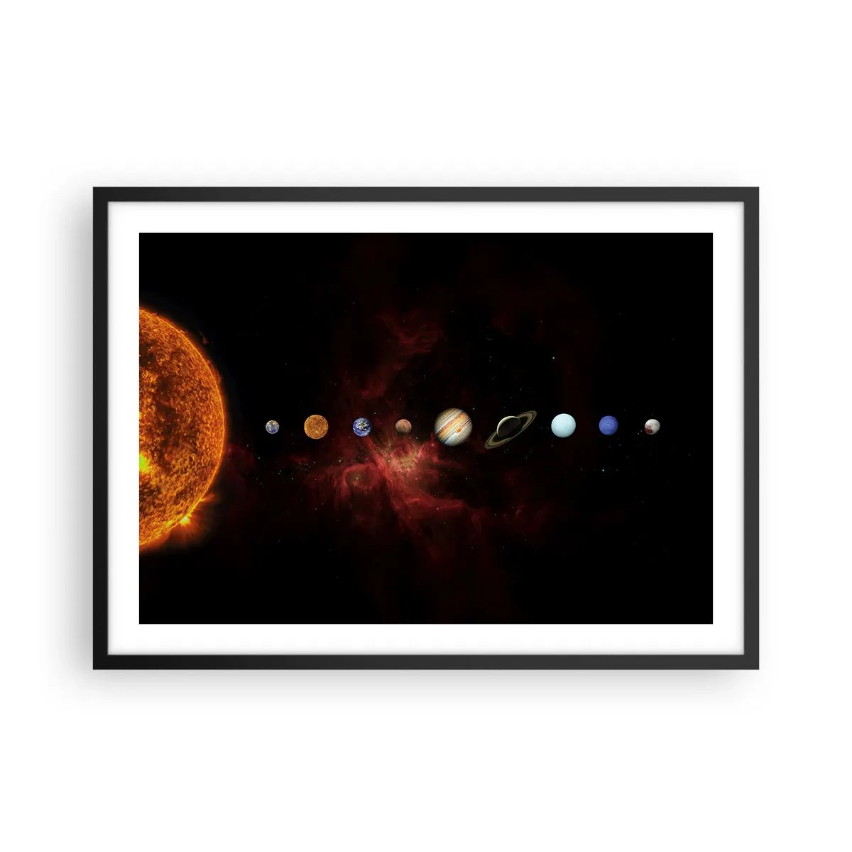 Poster in cornice nera - Il sistema solare con i pianeti sullo sfondo dello spazio - 70x50cm - Il nostro vicinato - Decorazione murale moderna per soggiorno e camera da letto ARTTOR